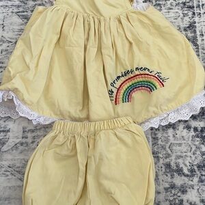 Yellow Dress and Bloomers Set with Rainbow Embroidery